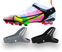 grey and black playermaker cleat sensors and a soccer shoe