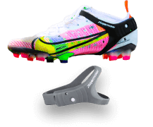 grey playermaker cleat sensors and a soccer shoe