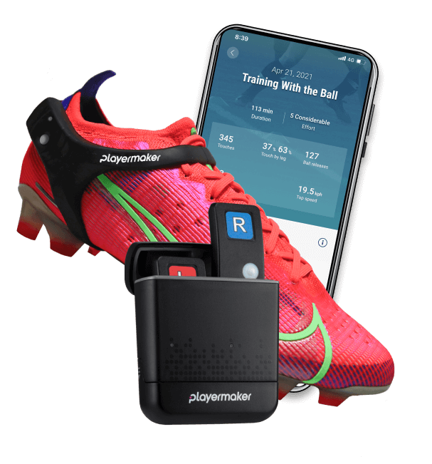 playermaker sensors, playermaker straps, screenshot of playermaker soccer tracking app mobile