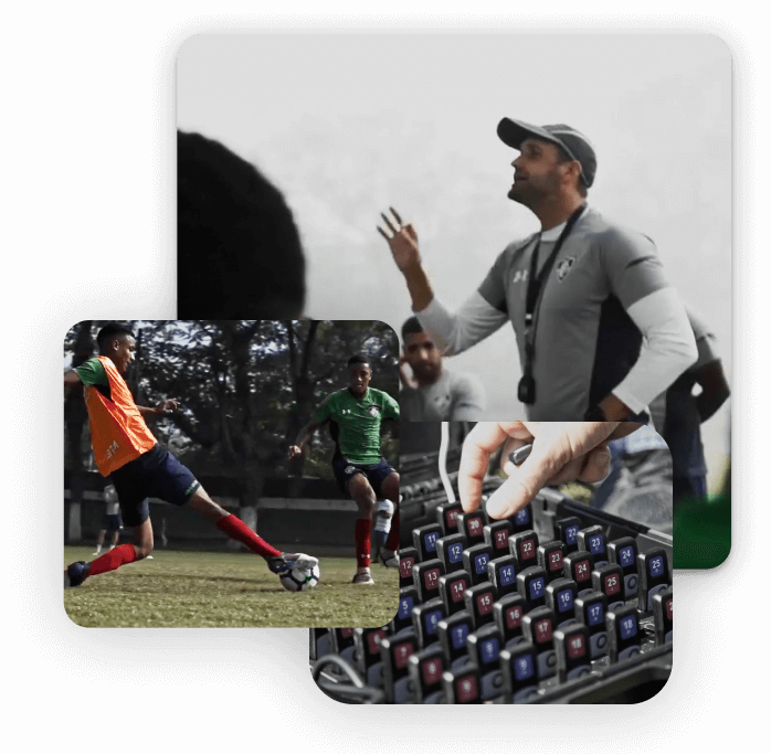 playermaker sensors - a referee - two soccer player dribbling
