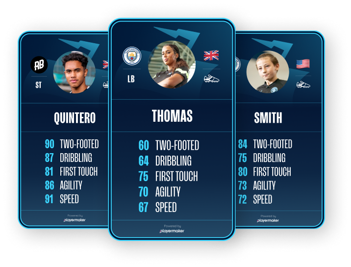 CITYPLAY playercards showing player name, on-field positions, and stats