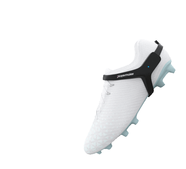 Cityplay tracker attached to a white football boot with a transparent background