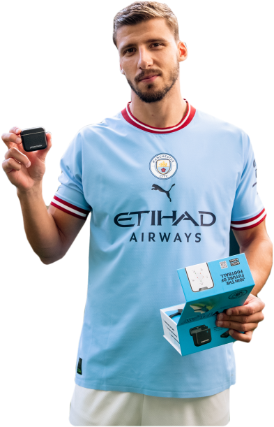 Ruben Dias holding a CITYPLAY sensor